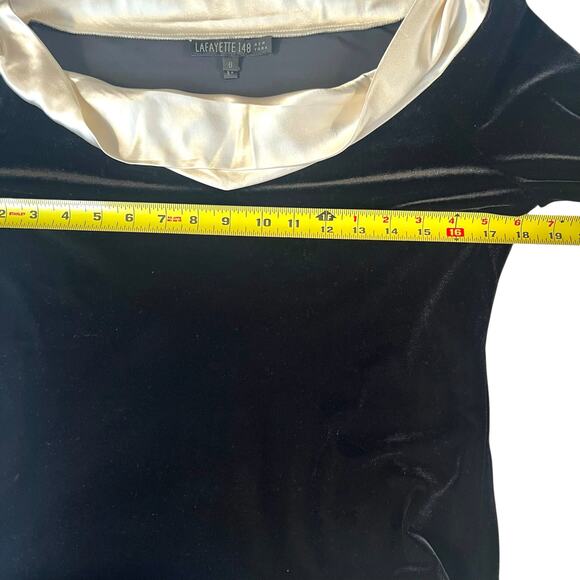 Lafayette 148 New York Black Velvet Blouse with Ivory Satin Collar - Picture 5 of 9